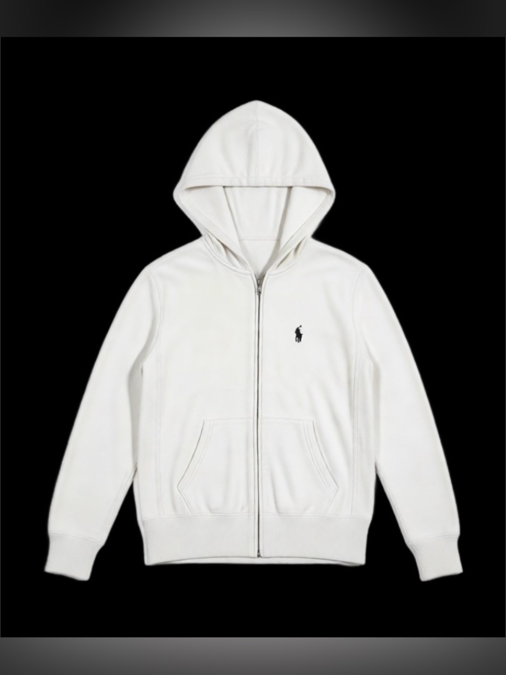 Ralph Lauren White Zip-Up Hoodie with Navy Pony XS